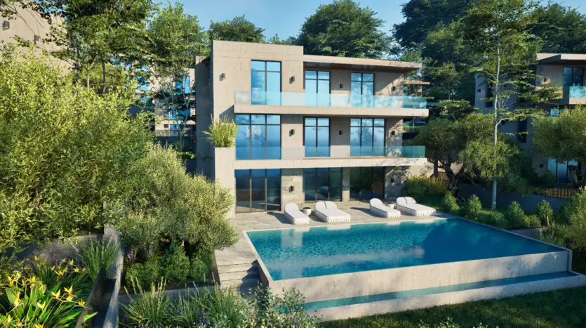 well organized garden and private pool at lake shore residence